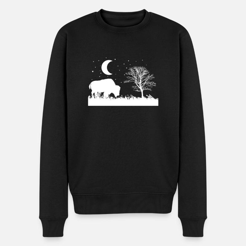 Bison frisst Gras Tier - Männer Premium Bio Pullover - Schwarz