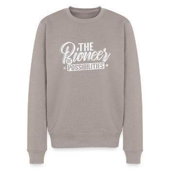 The Pioneer of Possibilities - Men's Premium Organic Jumper - taupe - Front - Nico (187cm)