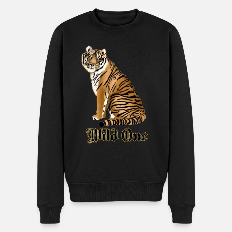 Wild One mit Tiger - Männer Premium Bio Pullover - Schwarz