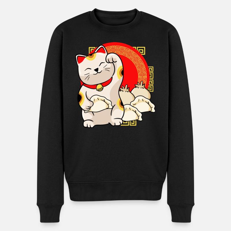Glückskatz Und Dumplings - Männer Premium Bio Pullover - Schwarz