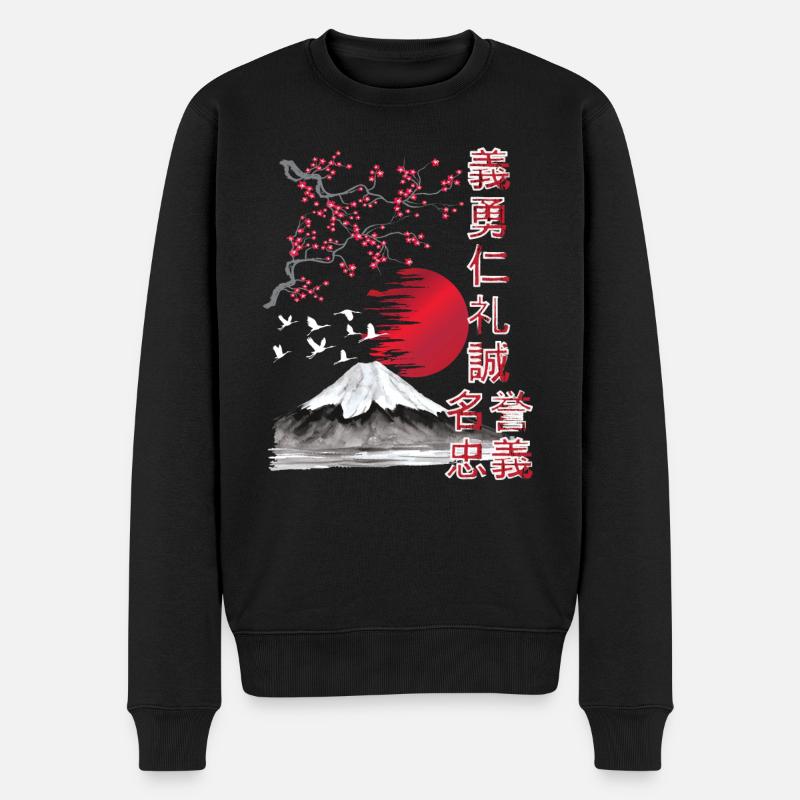 Japan Landschaft - 7 Tugende der Samurai - Männer Premium Bio Pullover - Schwarz