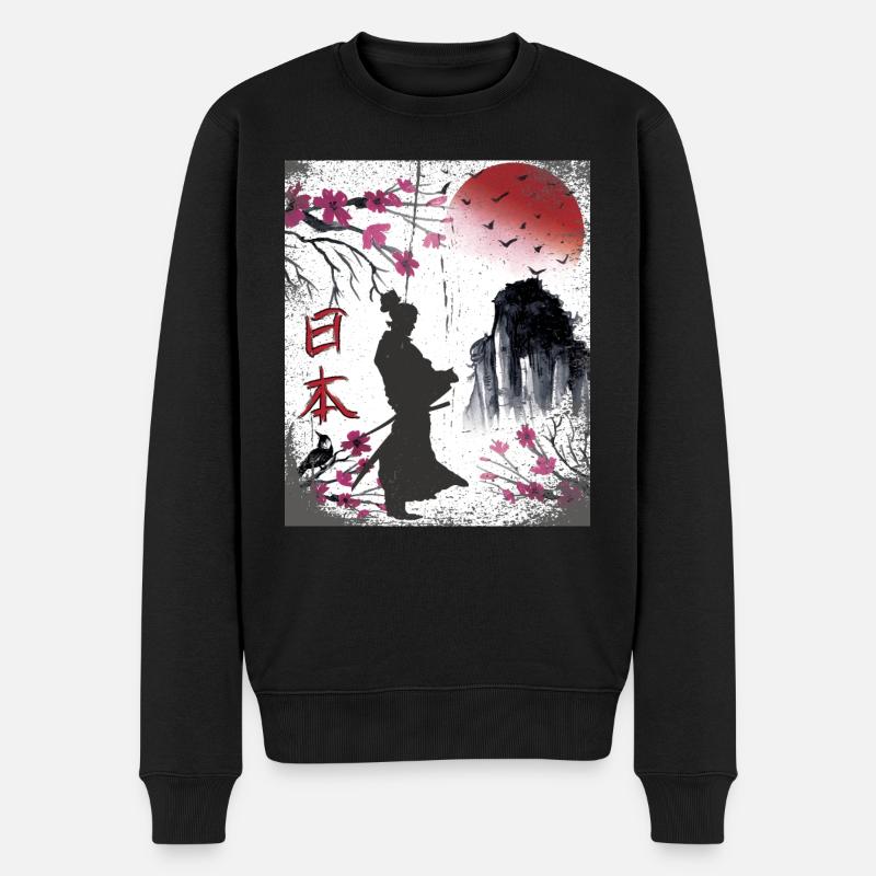 Japan japanische Kunst Samurai Design - Männer Premium Bio Pullover - Schwarz