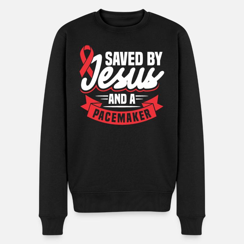 Sauvé par Jésus et un stimulateur cardiaque. - Pull Premium bio Homme - noir