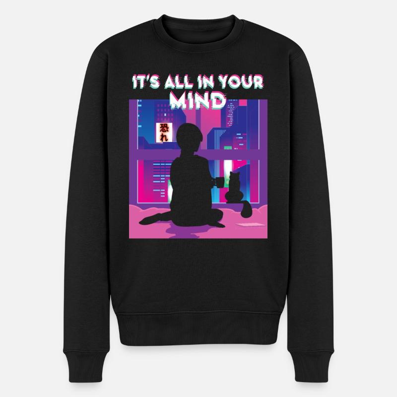 80er Retro Vaporwave Girl Ästhetik - Männer Premium Bio Pullover - Schwarz