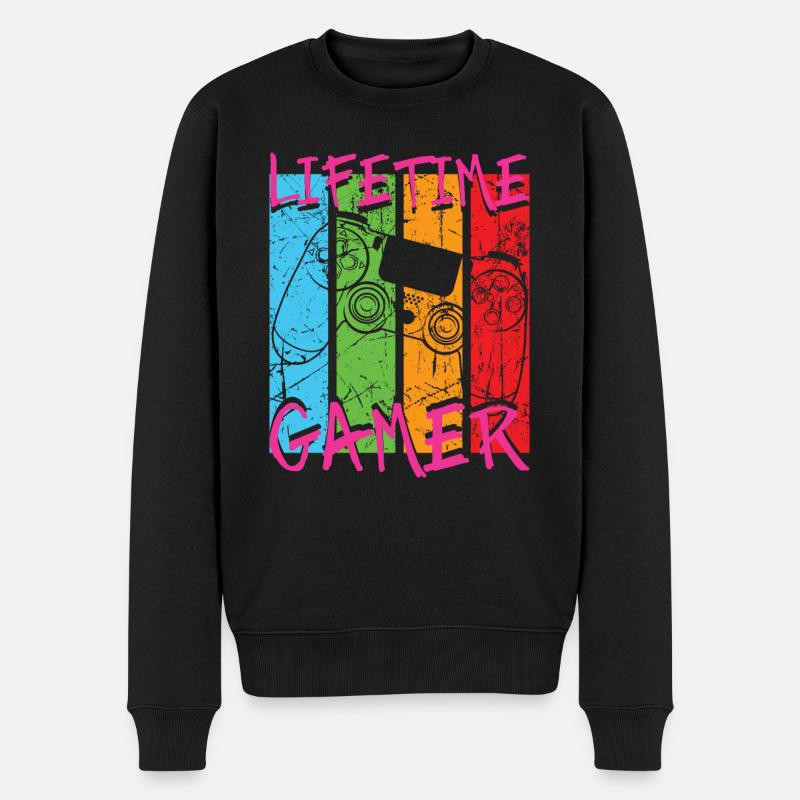 Gaming Vintage Lifetime Gamer - Männer Premium Bio Pullover - Schwarz