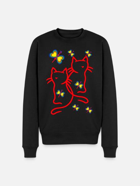80s 90s Cats Kids Child - Men's Premium Organic Jumper - black