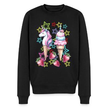 80er Eis Eiskrem Eiscrem Teenie Mädchen Einhorn - Männer Premium Bio Pullover - Schwarz - Vorne - Nico (187cm)