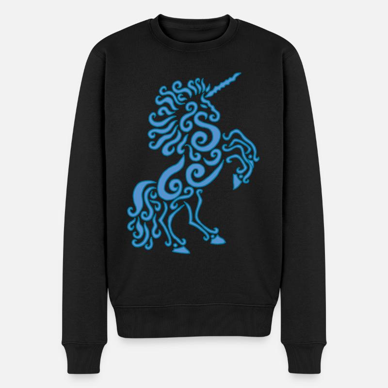 Blaues Einhorn Pferd - Männer Premium Bio Pullover - Schwarz