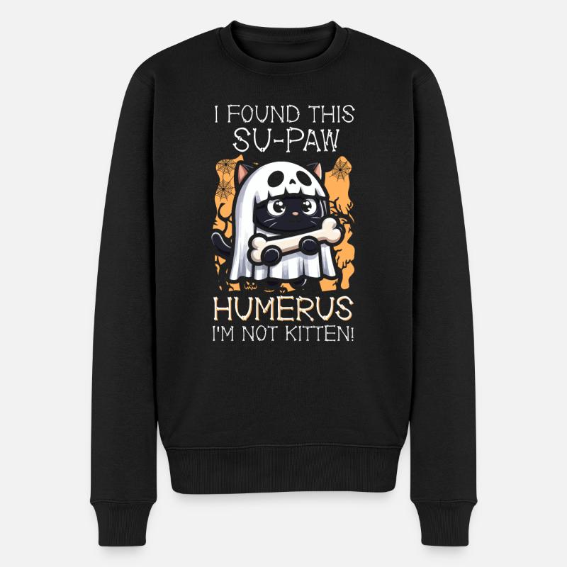 Halloween Katze Geist Humor Spruch Lustig - Männer Premium Bio Pullover - Schwarz