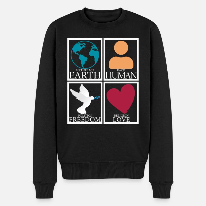 Geburtsort Erde Mensch Freiheit Liebe Frieden - Männer Premium Bio Pullover - Schwarz