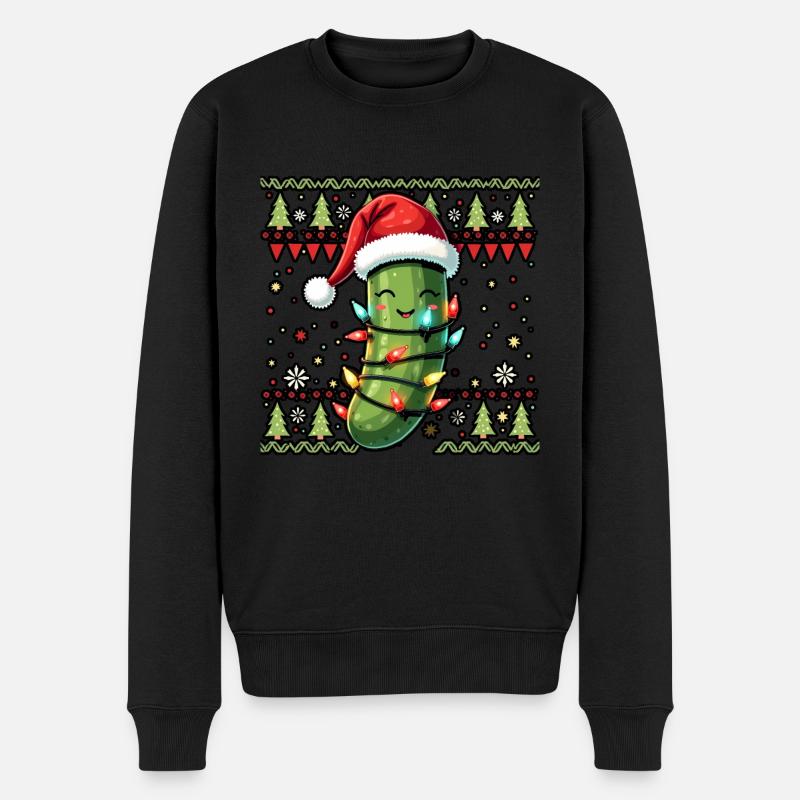Gurke Weihnachtslichter hässlicher - Männer Premium Bio Pullover - Schwarz