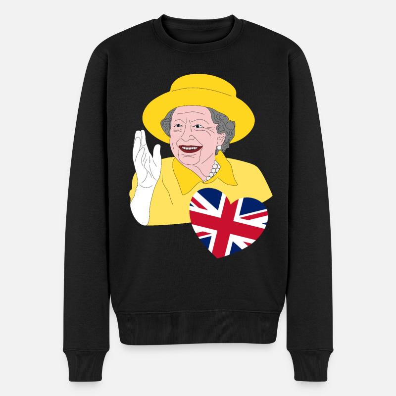 Britische Königin Elizabeth II. mit Union Jack - Männer Premium Bio Pullover - Schwarz