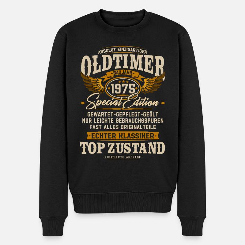 Oldtimer 1975 Jahrgang geboren Geburtstag Geschenk - Männer Premium Bio Pullover - Schwarz