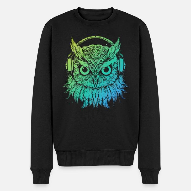 Eule Nachteule Techno Party Tier Kopfhörer DJ Rave - Männer Premium Bio Pullover - Schwarz