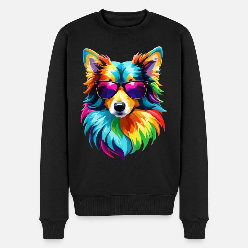 Border Collie Regenbogen Hund bunt cool süß Kinder - Männer Premium Bio Pullover - Schwarz