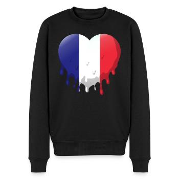 Drapeau de la France Cœur Drapeau français Dégoulinant - Pull Premium bio Homme - noir - Devant - Nico (187cm)