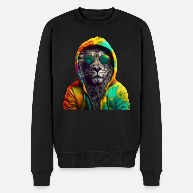 Löwe mit Sonnenbrille Bunt Coole Löwen Afrika - Männer Premium Bio Pullover - Schwarz