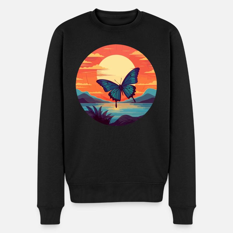 Blauer Morpho-Schmetterling - Männer Premium Bio Pullover - Schwarz
