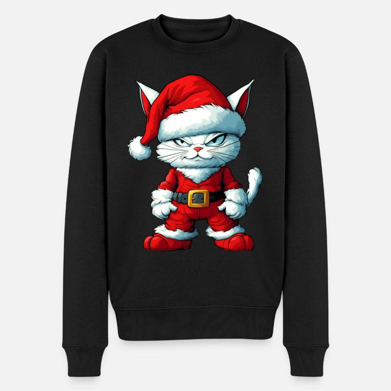 Katzen Weihnachten / Weihnachtsmann Katze - Männer Premium Bio Pullover - Schwarz