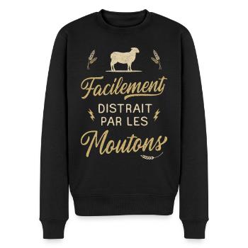 Mouton Humour Agricultrice Agriculteur Agricole - Pull Premium bio Homme - noir - Devant - Nico (187cm)