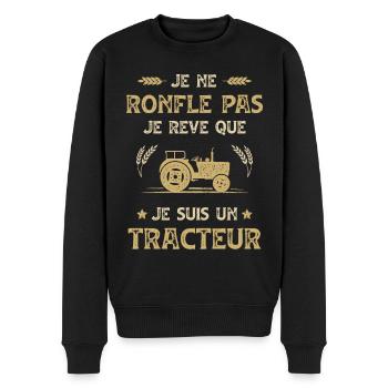 Tracteur Humour Vintage Agriculteur Ronfle Fermier - Pull Premium bio Homme - noir - Devant - Nico (187cm)