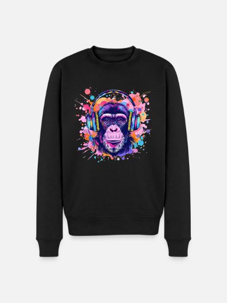 Mono con Auriculares Decoración Mujer Regalo Hombre - Sudadera ecológica prémium para hombre - negro