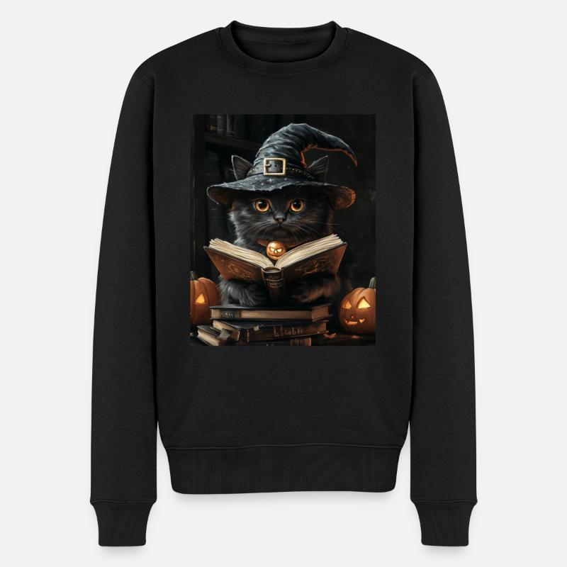Halloween Geschenk Frauen Katze Männer Kinder Deko - Männer Premium Bio Pullover - Schwarz