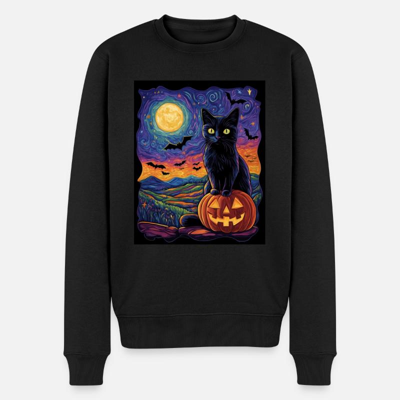Halloween Geschenk Frauen Katze Männer Kinder Deko - Männer Premium Bio Pullover - Schwarz