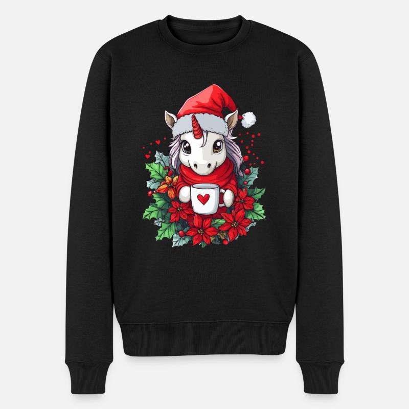 Einhorn Kaffee Weihnachten Frauen Männer Kinder - Männer Premium Bio Pullover - Schwarz
