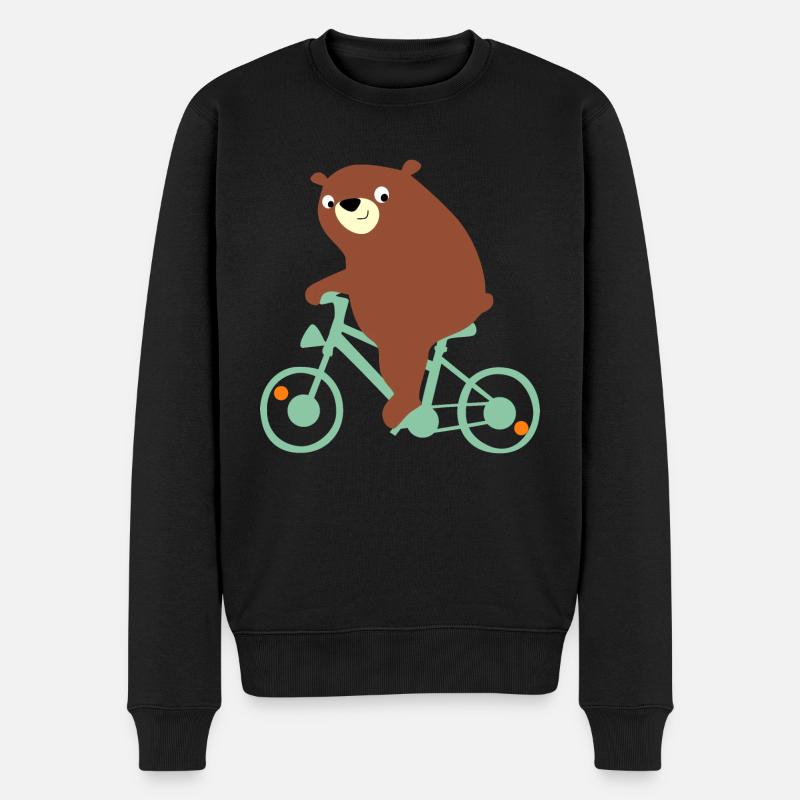Molliger Bär fährt gemütlich Fahrrad - Männer Premium Bio Pullover - Schwarz