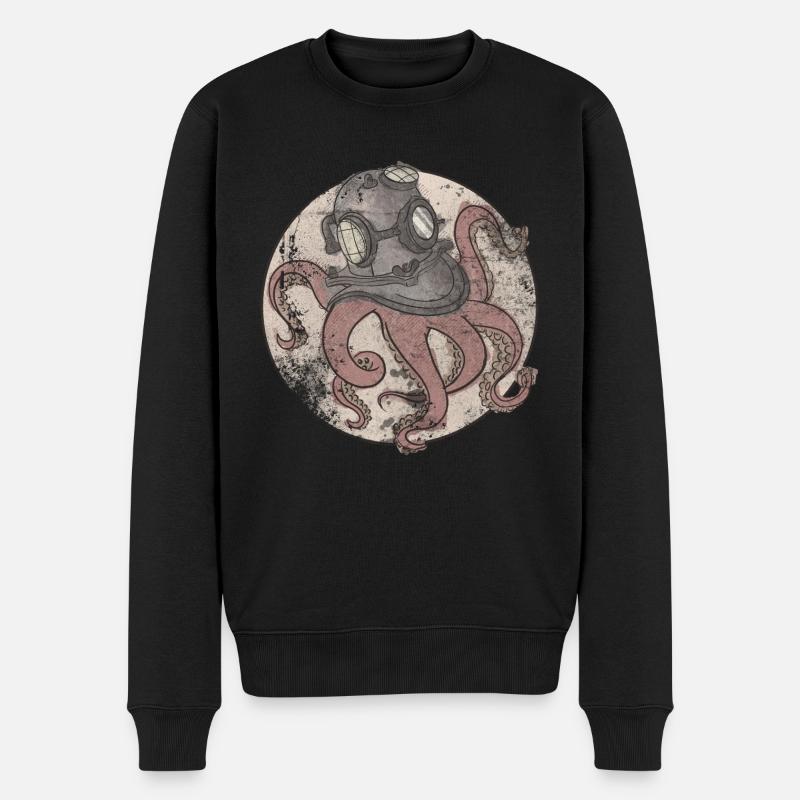 Oktopus in Taucherhelm - Männer Premium Bio Pullover - Schwarz