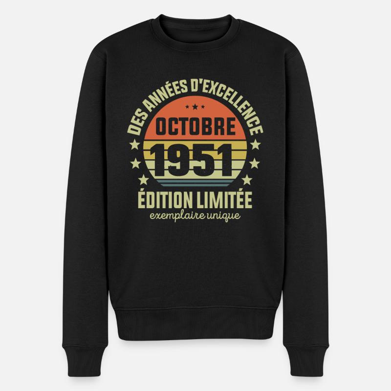 Anniversaire Millésime Fabriqué en Octobre 1951 - Pull Premium bio Homme - noir