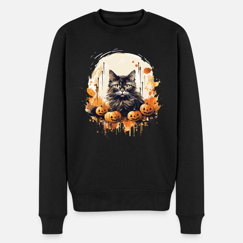 Main Coon Herbst Halloween Katze Katzenjunges - Männer Premium Bio Pullover - Schwarz