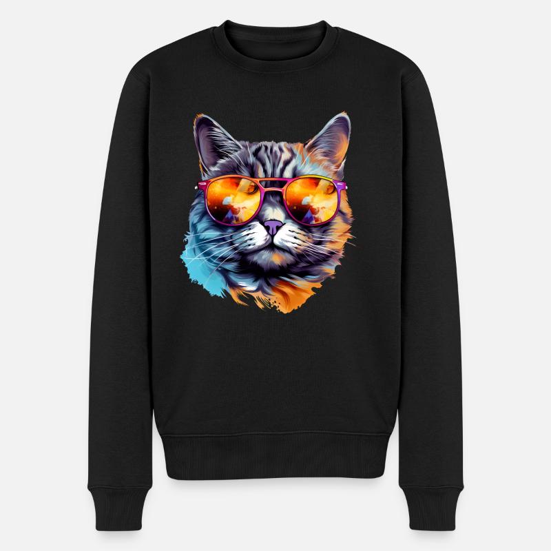 Katzen Sonnenbrille - Männer Premium Bio Pullover - Schwarz