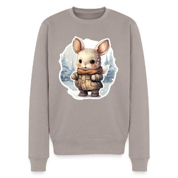 Häschen mit Schal und Jacke im Schnee - Männer Premium Bio Pullover - Taupe - Vorne - Nico (187cm)