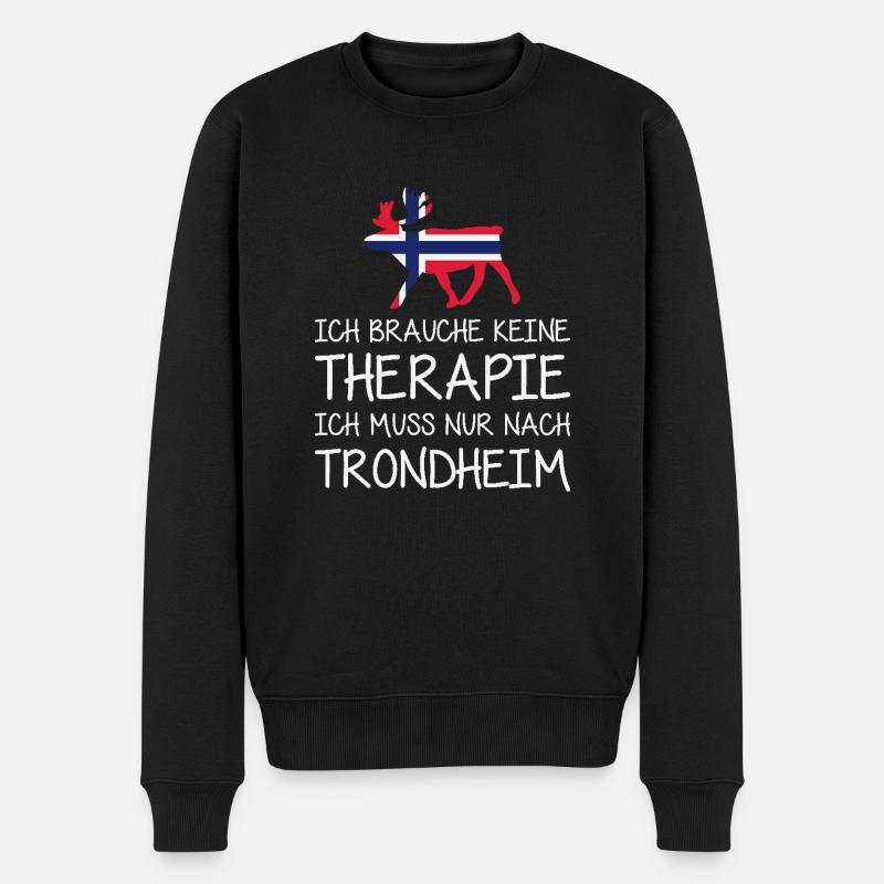 Ich brauche keine Therapie muss nur nach Trondheim - Männer Premium Bio Pullover - Schwarz