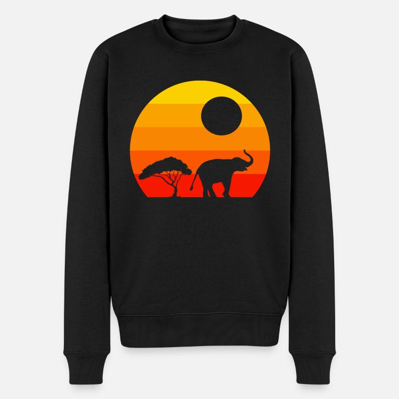 Retro Sonnenuntergang Elefant - Männer Premium Bio Pullover - Schwarz