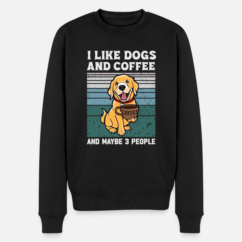 Ich mag Hunde und Kaffee und vielleicht 3 Personen - Männer Premium Bio Pullover - Schwarz