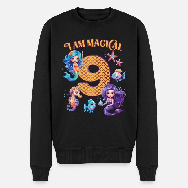 Meerjungfrau Geburtstag 9 Jahre - Männer Premium Bio Pullover - Schwarz