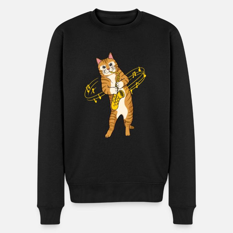 Cat with saxophone saxophone player - Men's Premium Organic Jumper - black