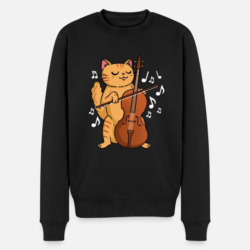 Katze mit Cello Cellisten - Männer Premium Bio Pullover - Schwarz