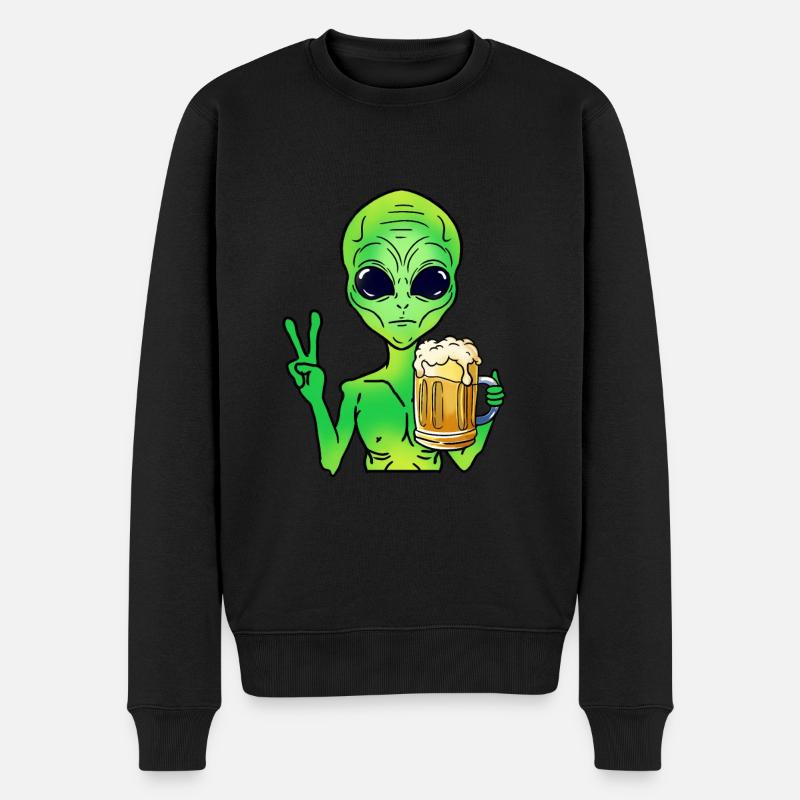 Alien trinkt Bier - Männer Premium Bio Pullover - Schwarz