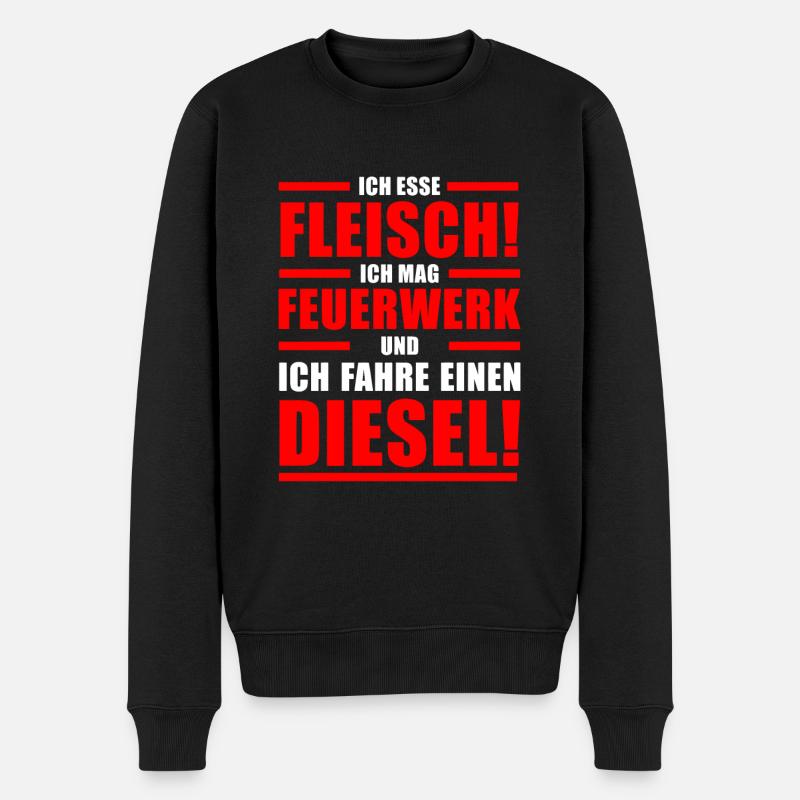 Ich esse Fleisch mag Feuerwerk fahre einen Diesel - Männer Premium Bio Pullover - Schwarz