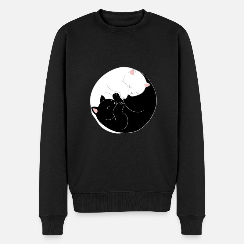 Yin et Yang chat - Pull Premium bio Homme - noir