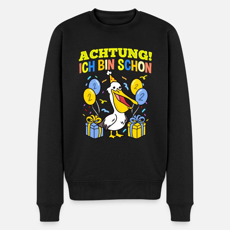 Achtung Ich Bin Schon 2 Geburtstag Pelikan - Männer Premium Bio Pullover - Schwarz