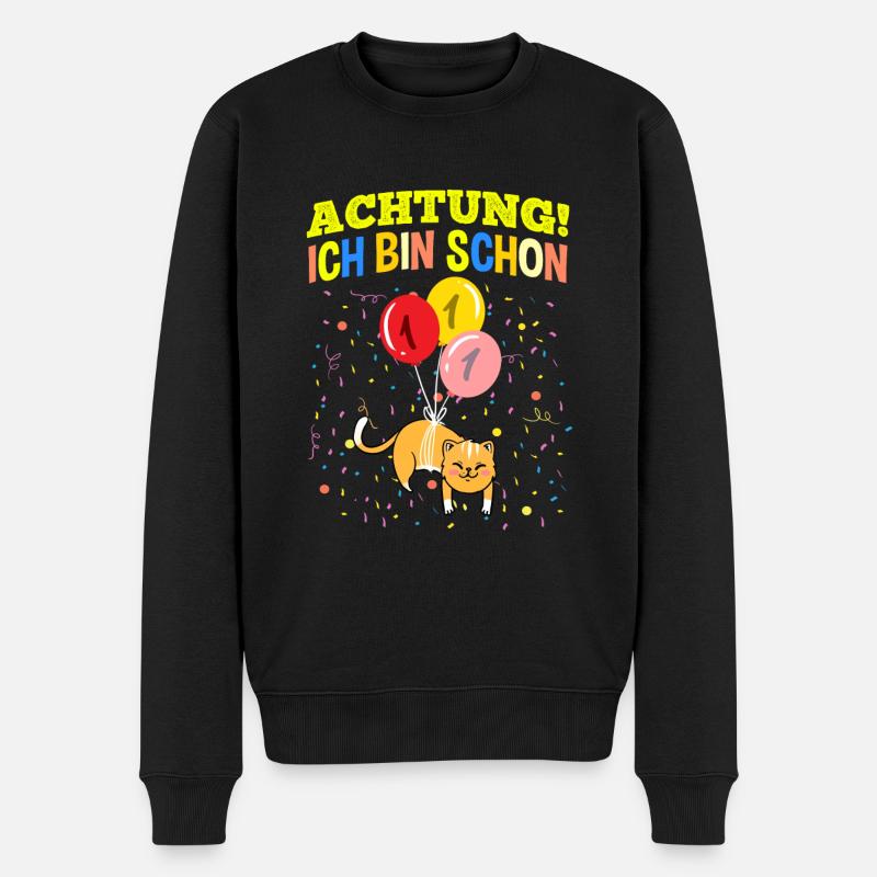 Achtung Ich Bin Schon 1 Geburtstag Katze - Männer Premium Bio Pullover - Schwarz