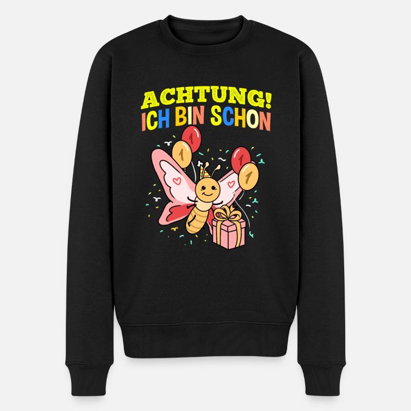 Achtung Ich Bin Schon 1 Geburtstag Schmetterling - Männer Premium Bio Pullover - Schwarz