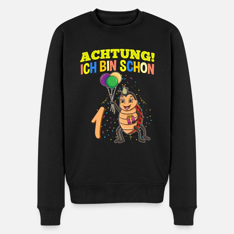 Achtung Ich Bin Schon 1 Geburtstag Marienkäfer - Männer Premium Bio Pullover - Schwarz