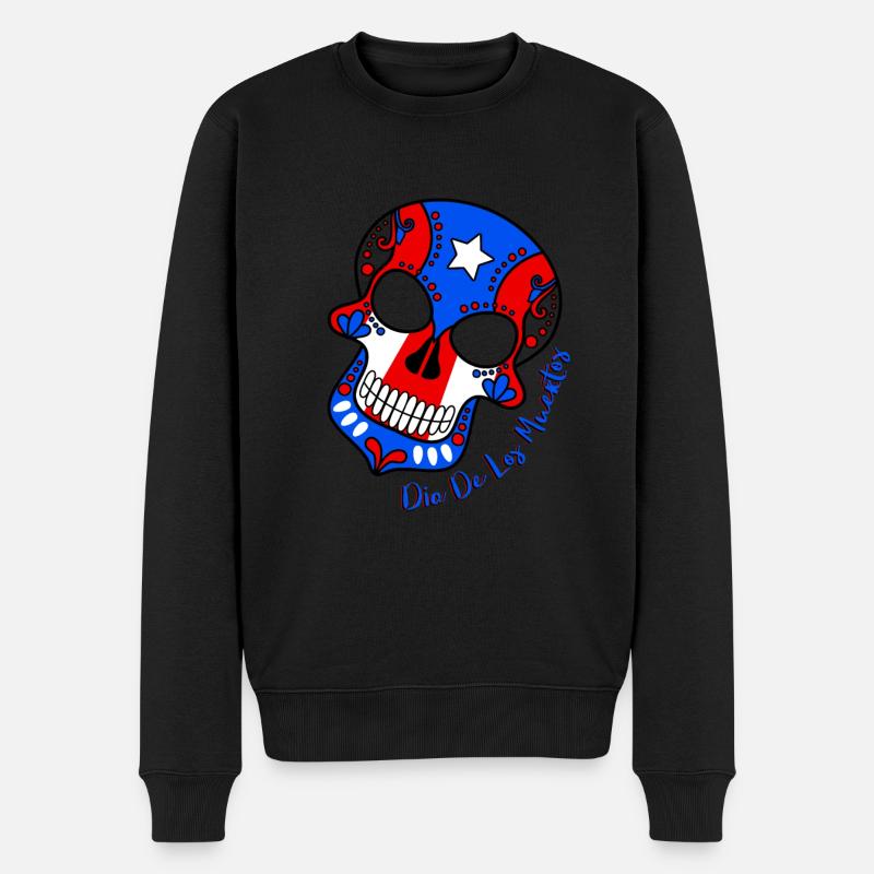 Sugar Skull Stolzer Puertoricaner - Männer Premium Bio Pullover - Schwarz