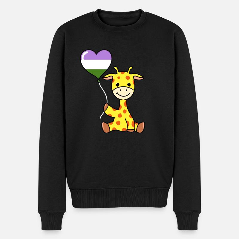 Giraffe mit Genderqueer Pride Ballon - Männer Premium Bio Pullover - Schwarz